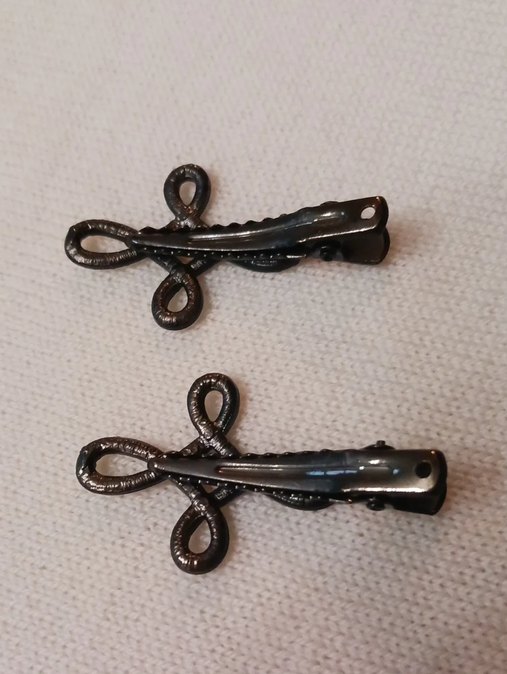 Vintage Black Metal Rhinestone Loop Hair Clips - Pair